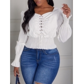 Lovely Sweet Ruffle Bandage Hollow-out Design Whit