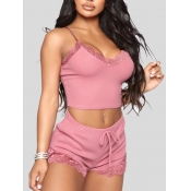 Lovely Home Style Mesh Patchwork Drawstring Pink S
