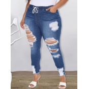 Lovely Plus Size Casual High-waisted Broken Holes 