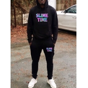 LW Men Casual Hooded Collar Letter Print Tracksuit