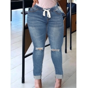 Lovely Street Broken Holes Drawstring Baby Blue Je