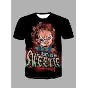 Lovely Men Street Graffiti Letter Print Black T-sh