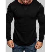 LW Men Casual O Neck Long Sleeve Black T-shirt