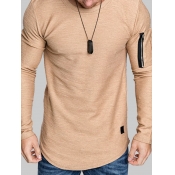 LW Men Trendy O Neck Zipper Pocket Asymmetrical Kh