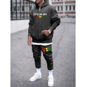 Lovely Men Casual Hooded Collar Letter Print Black