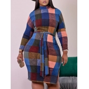 LW Street Plaid Print Lace-up Side Slit Multicolor