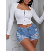 LW Sweet Square Neck Bandage Design White T-shirt