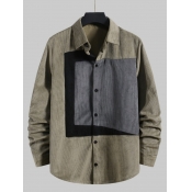 Lovely Men Casual Color-lump Patchwork Green Shirt