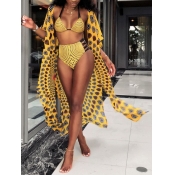Lovely Bohemian Spaghetti Strap Print Yellow Two-p