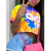 Lovely Casual Raw Edge Tie-dye Print Multicolor T-