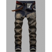 LW Men Casual Mid Waist Print Deep Blue Jeans