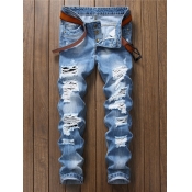 Lovely Men Casual Hooded Collar Print Baby Blue Ho
