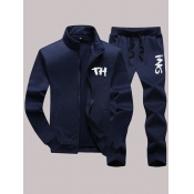 Lovely Men Casual Hooded Collar Print Baby Blue Ho