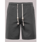 Lovely Men Casual Mid Waist Drawstring Black Short