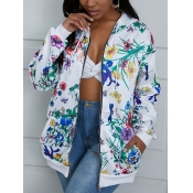 Lovely Casual Hooded Collar Drawstring Print White