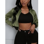Lovely Casual Patchwork Long Sleeve Army Green Jac