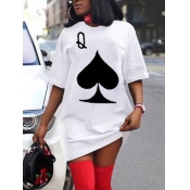 LW Plus Size Casual O Neck Letter Print White Mini