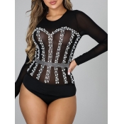 Lovely Sexy Sequined See-through Patchwork Black B