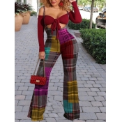 LW SXY Off The Shoulder Bandage Design Plaid Print