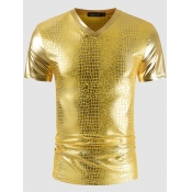 Lovely Men Street V Neck Print Gold T-shirt