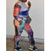 Lovely Casual Geometric Print Patchwork Multicolor