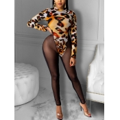 LW Sexy Leopard Print Hollow-out Mesh Patchwork On