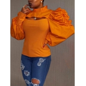 Lovely Stylish Ruffle Design Hollow-out Croci Blou