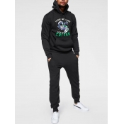 Lovely Men Casual Hooded Collar Print Baby Blue Ho