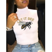 LW Casual Turtleneck Letter Animal Print Patchwork