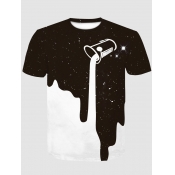 LW Men Casual O Neck Print Black T-shirt