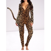 LW V Neck Leopard Print Skinny Romper