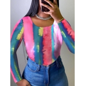 LW Casual O Neck Tie-dye Multicolor T-shirt(No-pos