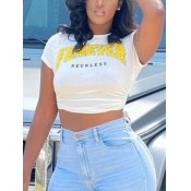 Lovely Casual O Neck Letter Print Skinny White T-s