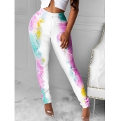 Lovely Casual Mid Waist Tie-dye Blue Pants