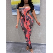 LW Sexy Off The Shoulder Tie Dye Red Two Piece Pan