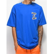 Lovely Men Casual O Neck Letter Graffiti Print Blu