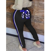LW Chic Letter Print Striped Black Pants