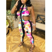 Lovely Street Backless Striped Tie-dye Pink One-pi