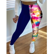 Lovely Casual Splash Ink Print Patchwork Blue Pant