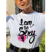 LW Street O Neck Letter Print White T-shirt
