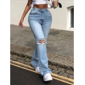 LW Street High-waisted Broken Holes Blue Straight 