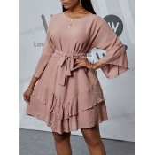 Lovely Casual Lace-up Layered Cascading Pink Knee 