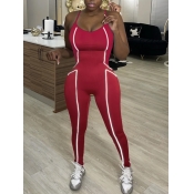 Lovely Sportswear U Neck Striped Red One-piece Jum