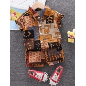 Lovely Boy Casual Button Design Geometric Print Br