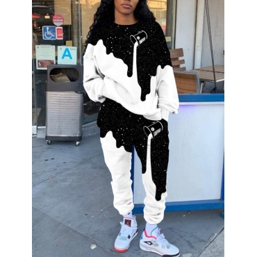 

LW Star Milk Print Oversized Tracksuit Set, Black