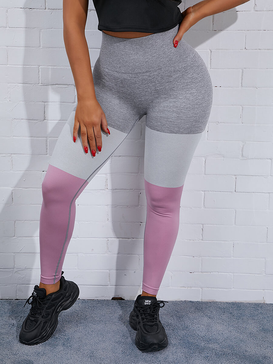 

Lovely Sportswear High-waisted Color-lump Pink Yoga Pants