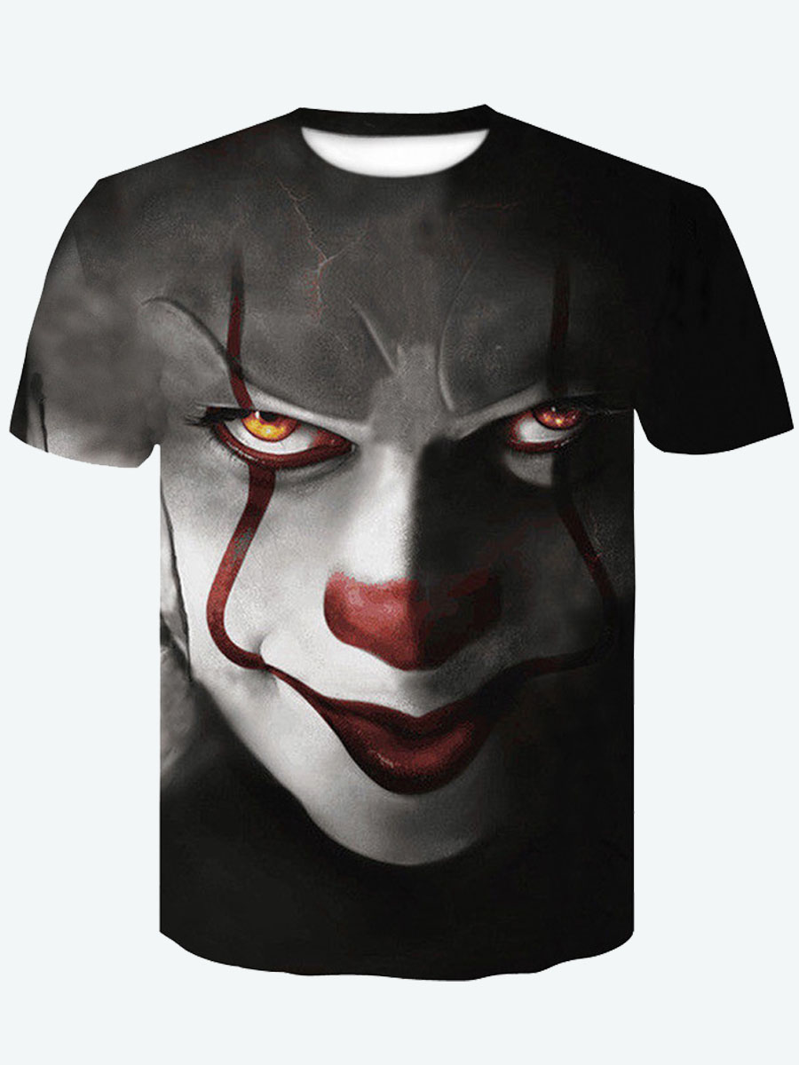

Lovely Men Party Gradient Halloween Clown Print Black T-shirt