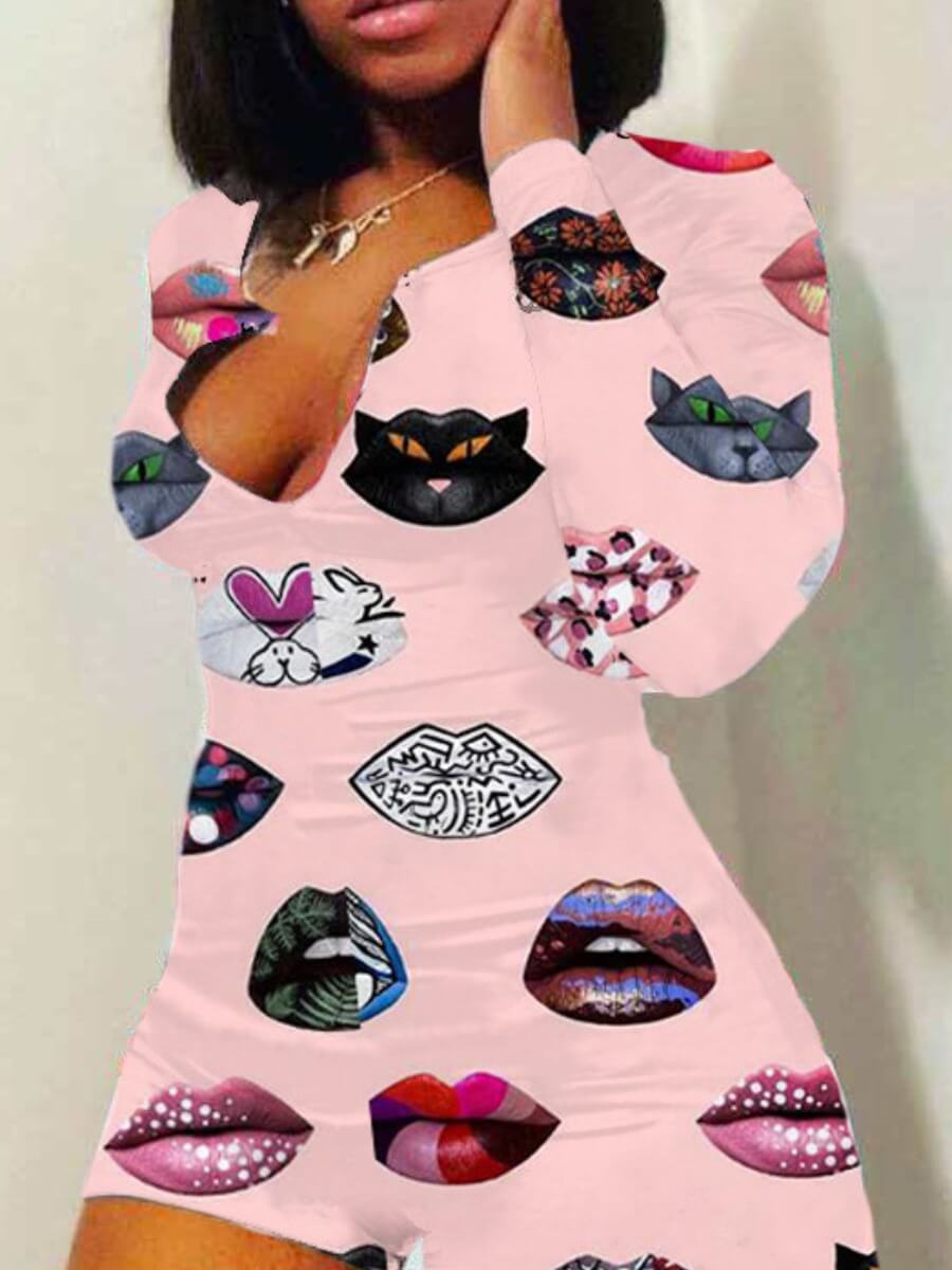 

Lovely Casual Lip Animal Print Multicolor Sleepwear, Multi