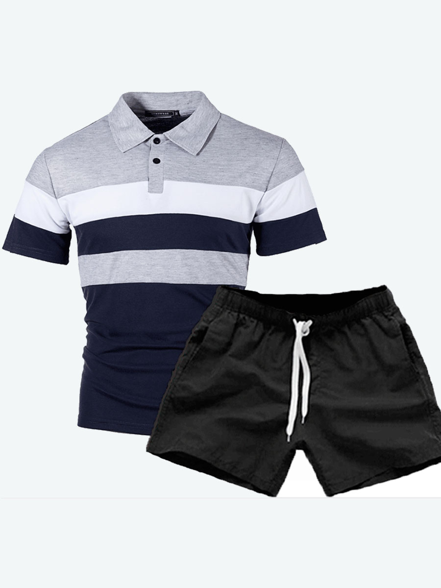 

Lovely Men Casual Color-lump Patchwork Light Grey Two Piece Shorts Set