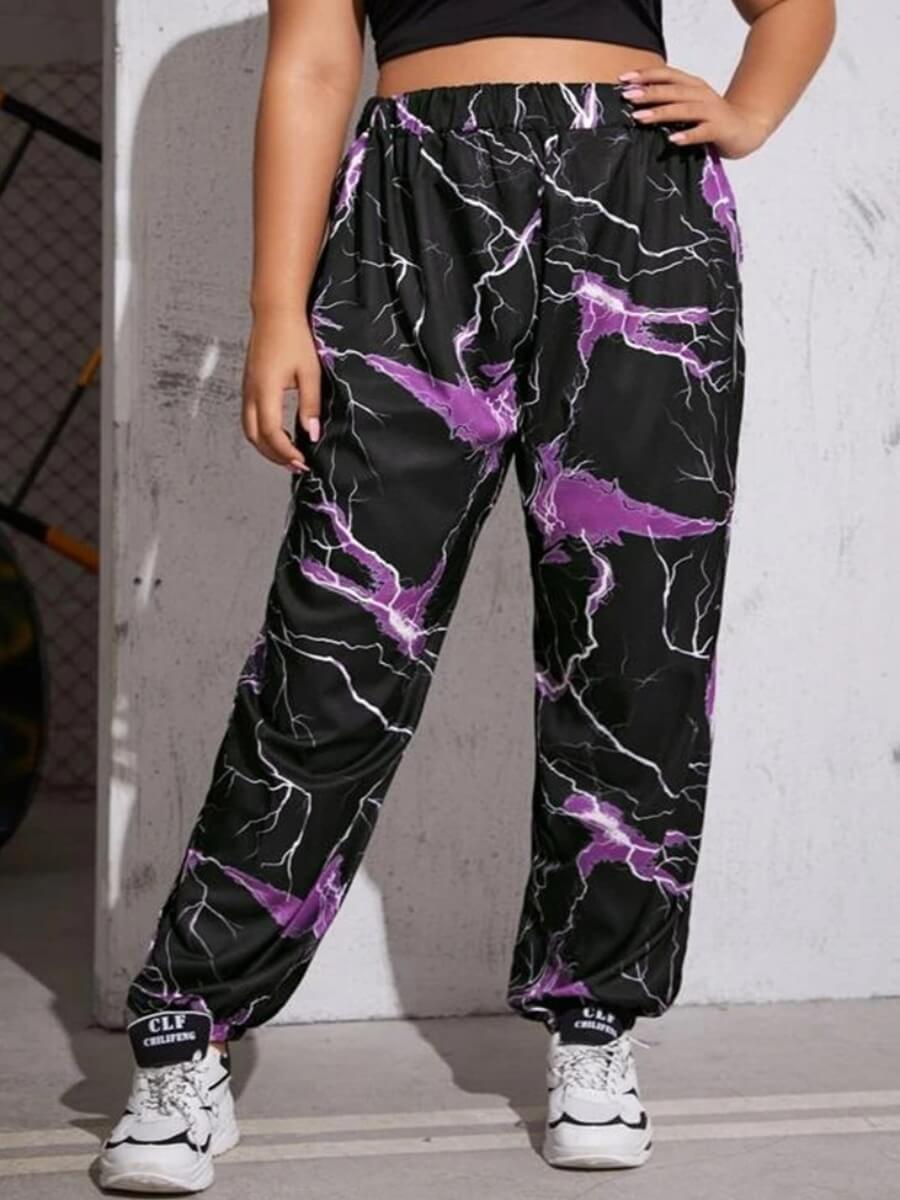 

Lovely Sportswear Mid Waist Tie-dye Loose Purple Plus Size Pants